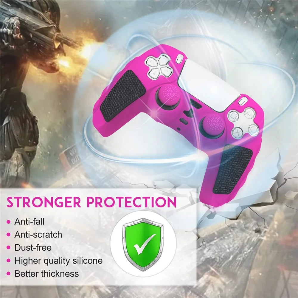 For Sony PlayStation 5 Controller Silicone Case with 8 Joy-Pad Caps Color Matching Protective Cover - Rose - 5