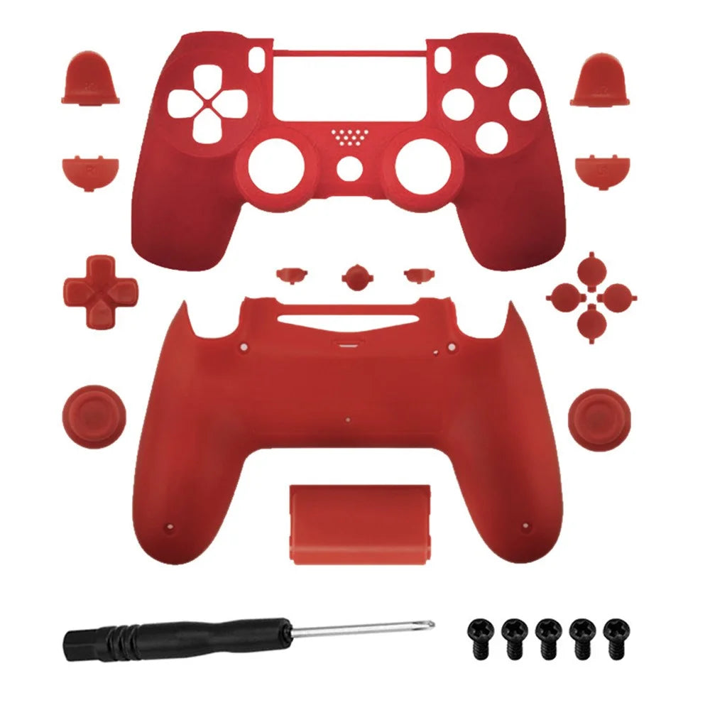DATA FROG JDM-040 For Sony PS4 Slim Game Console Plastic Protective Shell Button Cover Set - Red - 1