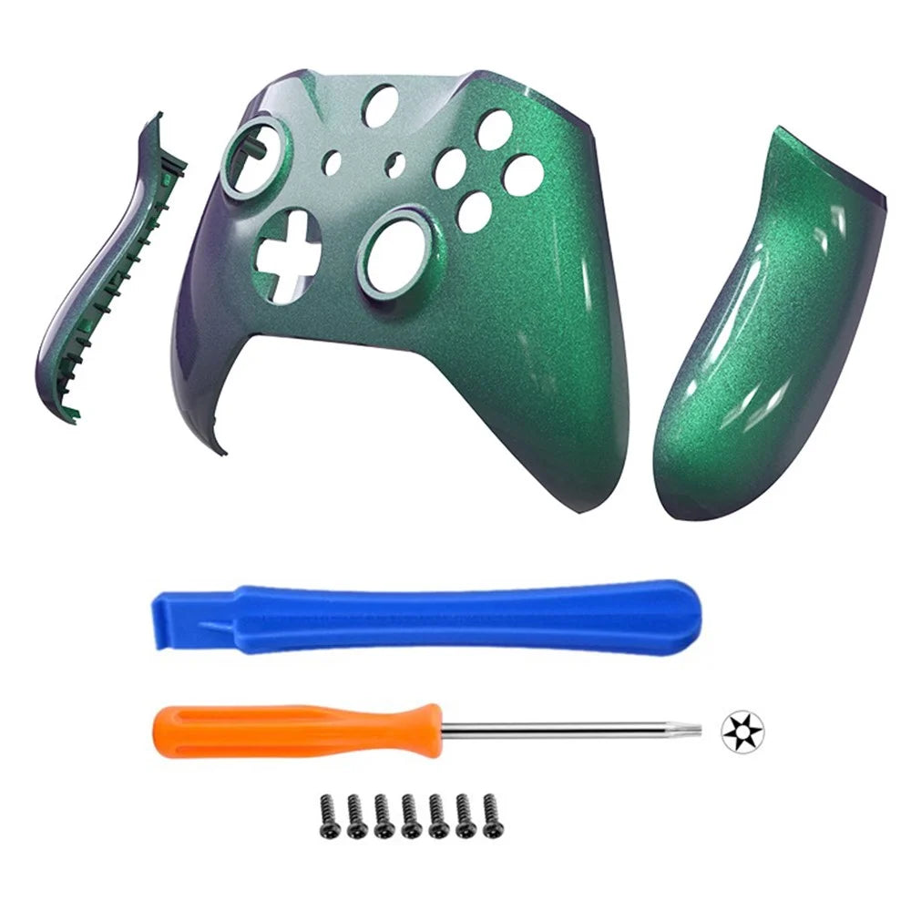 DATA FROG For Xbox One S / X Game Controller ABS Case DIY Modification Cover - Purple+Green - 1