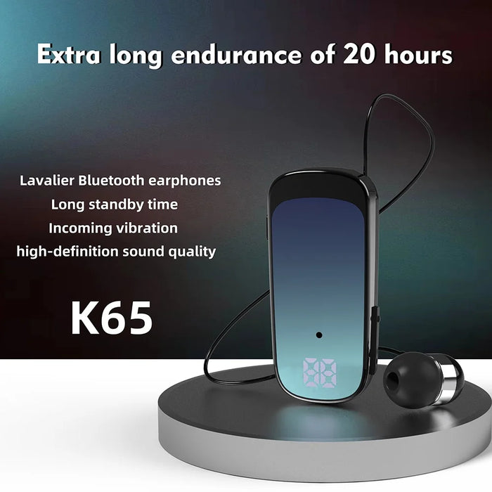 K65 Incoming Call Vibration Digital Display Retractable Lavalier Bluetooth-compatible Earphones - Black - 6