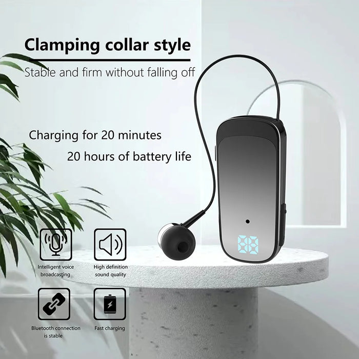 K65 Incoming Call Vibration Digital Display Retractable Lavalier Bluetooth-compatible Earphones - Black - 7