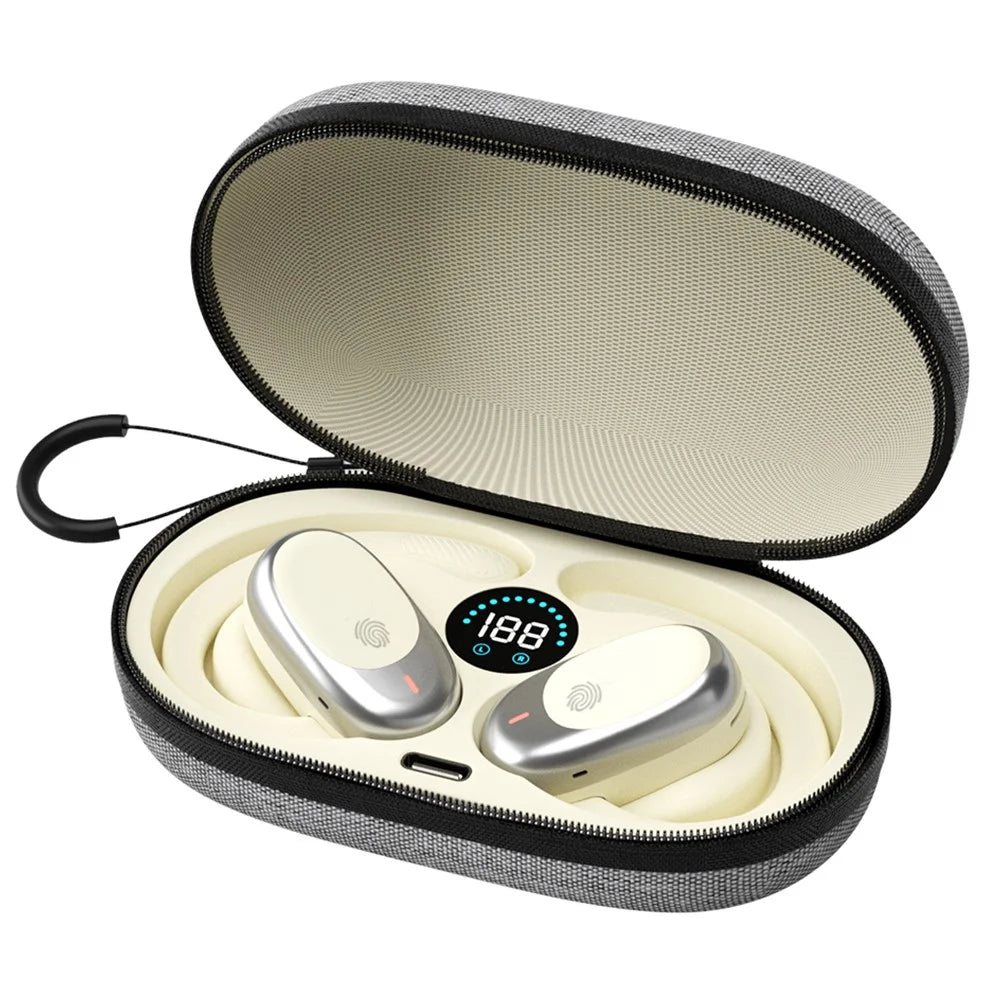 QH-006 OWS Bluetooth-compatible Earphone Rotatable Ear Hook Sports Headset with Nylon Hard Shell Charging Case - Nude - 1
