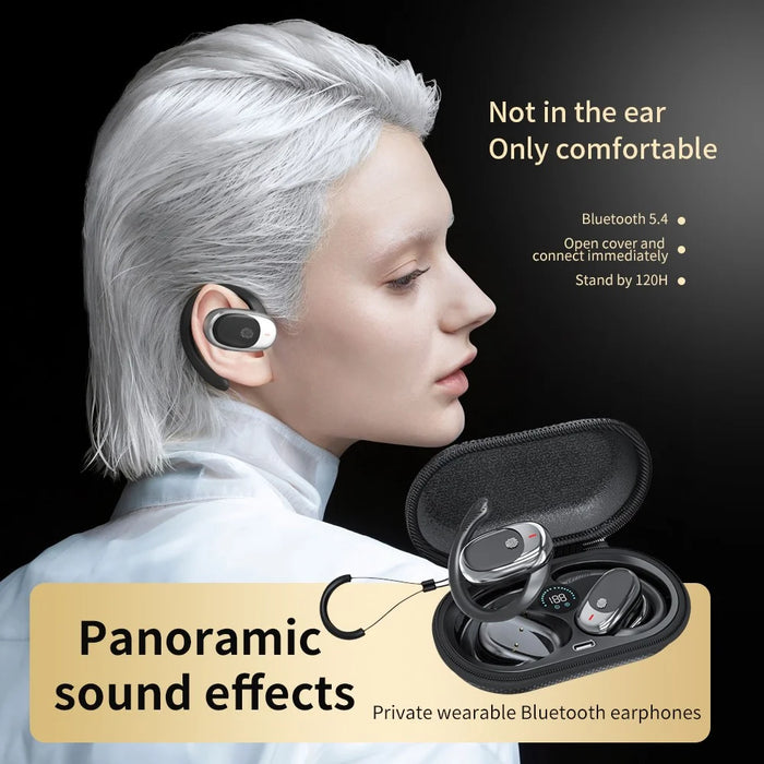 QH-006 OWS Bluetooth-compatible Earphone Rotatable Ear Hook Sports Headset with Nylon Hard Shell Charging Case - Nude - 3