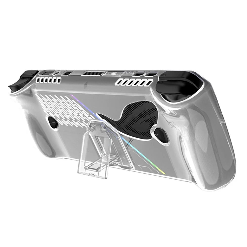 For Asus ROG Ally X TPU Case Gamings Handheld Clear Protective Cover with Foldable Stand - 1