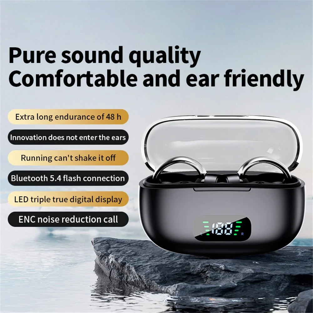 S39 ENC Noise Reduction Clip-On Bluetooth-compatible Earbuds Non-In-Ear Sports Wireless Earphones - Black - 2