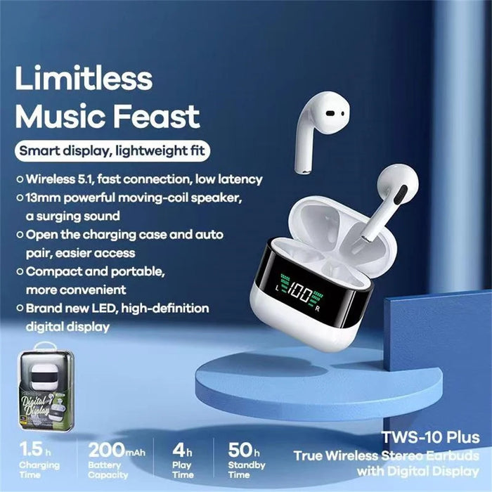REMAX TWS-10Plus Digital Display True Wireless Stereo Bluetooth-compatible Earbuds - Low Latency, Smart Touch Control - 6