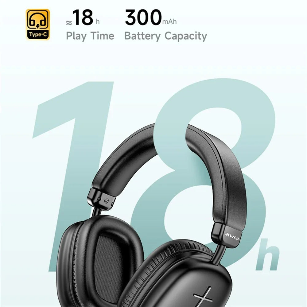 AWEI AT6 Wireless Bluetooth-compatible Gaming Headset 3.5mm AUX Wired Earphone Headphone - Black - 5