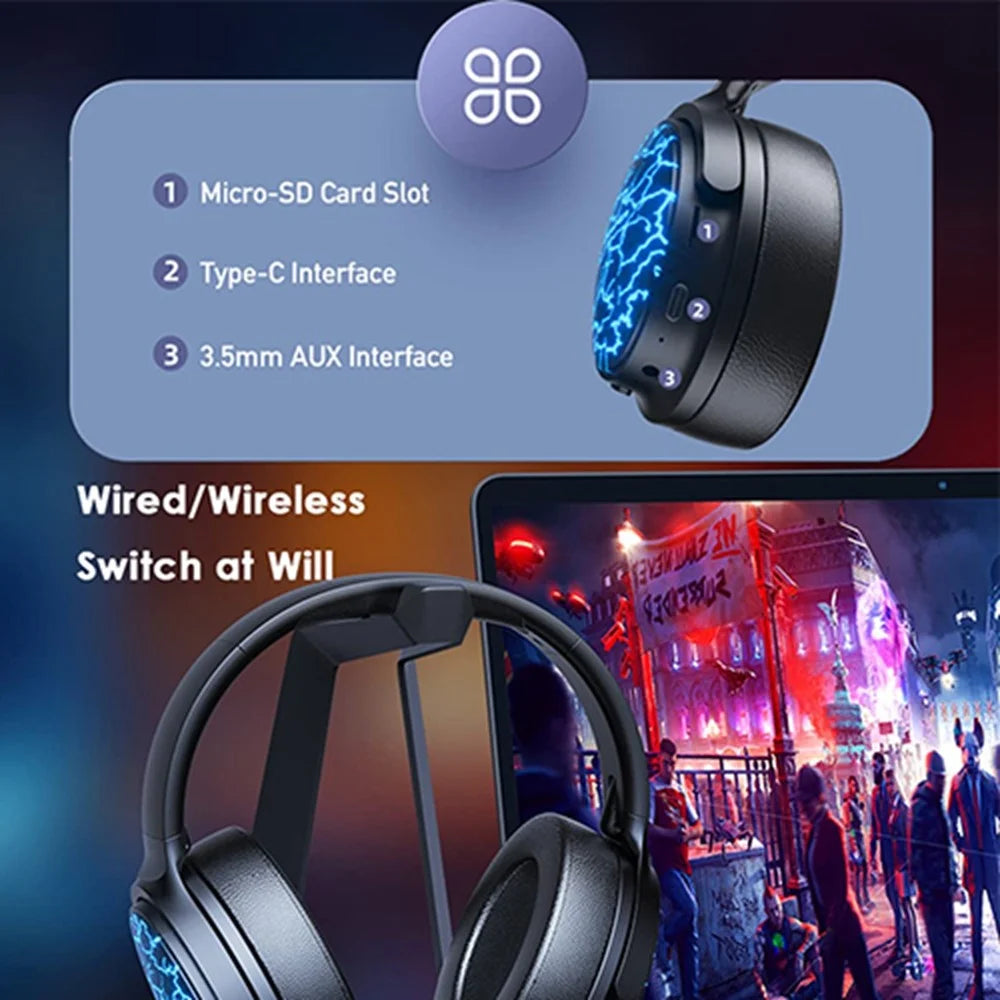 AWEI A780 Pro Wireless Bluetooth-compatible Gaming Headset 3.5mm AUX Wired Earphone Headphone with Colorful Lights - 5