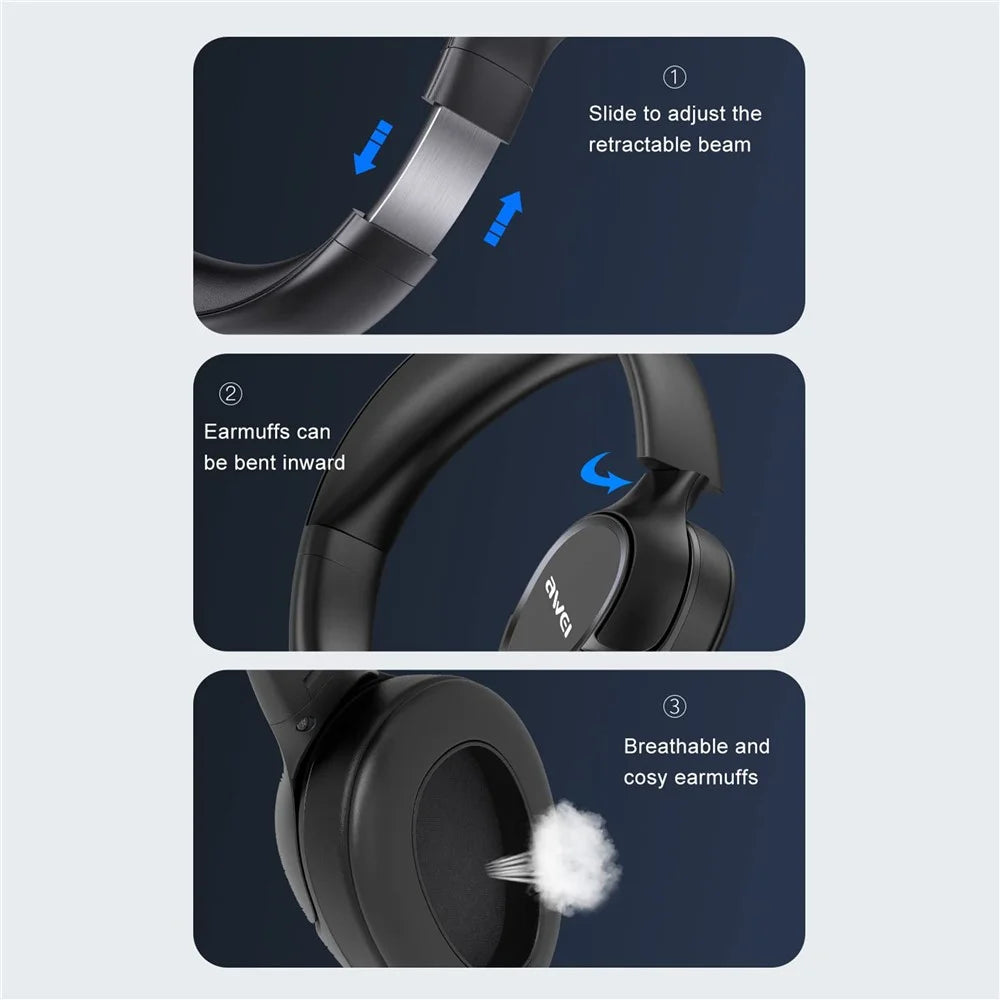 AWEI A770BL Stereo Sound Wireless Bluetooth-compatible Gaming Headset 3.5mm AUX Wired Earphone Headphone - 6
