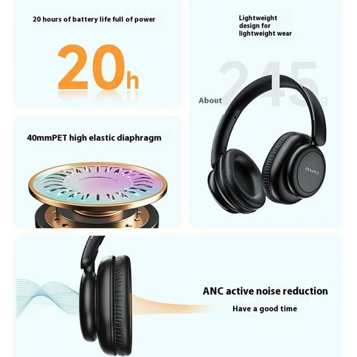 AWEI A996Pro Foldable Bluetooth-compatible Over-Ear Headphone ANC Noise Canceling Headset - 3