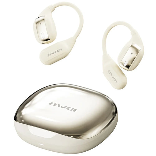 AWEI TZ12 Air Conduction Bluetooth-compatible Headset OWS Ear Hook Wireless Headphone Waterproof Earphone - Beige - 1