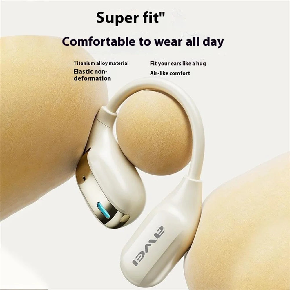 AWEI TZ12 Air Conduction Bluetooth-compatible Headset OWS Ear Hook Wireless Headphone Waterproof Earphone - Beige - 2