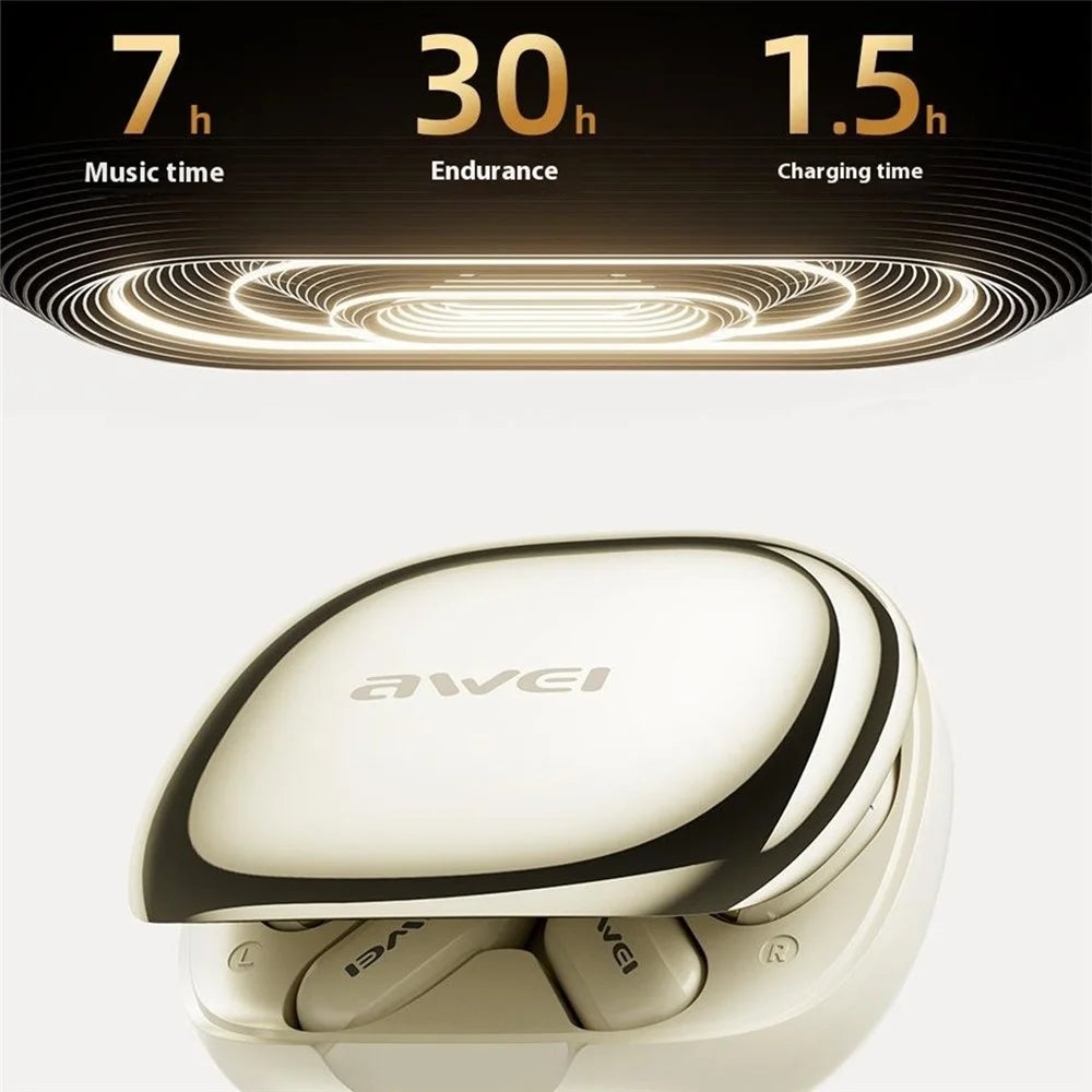 AWEI TZ12 Air Conduction Bluetooth-compatible Headset OWS Ear Hook Wireless Headphone Waterproof Earphone - Beige - 4
