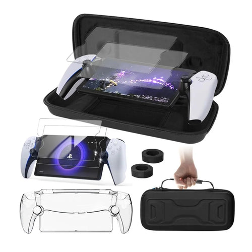 For Sony PS5 Portal Handheld Game Console Storage Bag Set with Joystick Caps, Screen Protectors, Silicone Case - 1