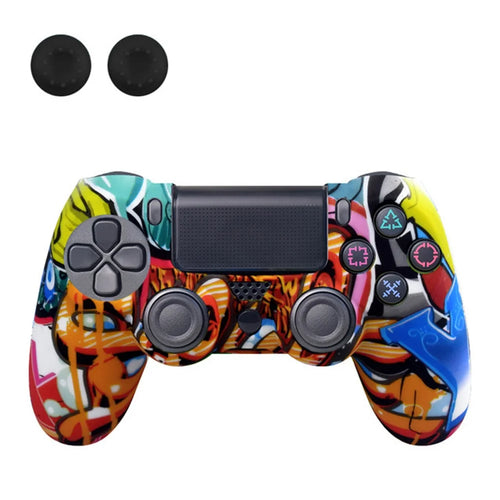 DATA FROG Silicone Cover for Sony PlayStation 4 Pro / PS4 Slim / Playstation 4 Game Controller Graffiti Protective Case - Blue Y - 1