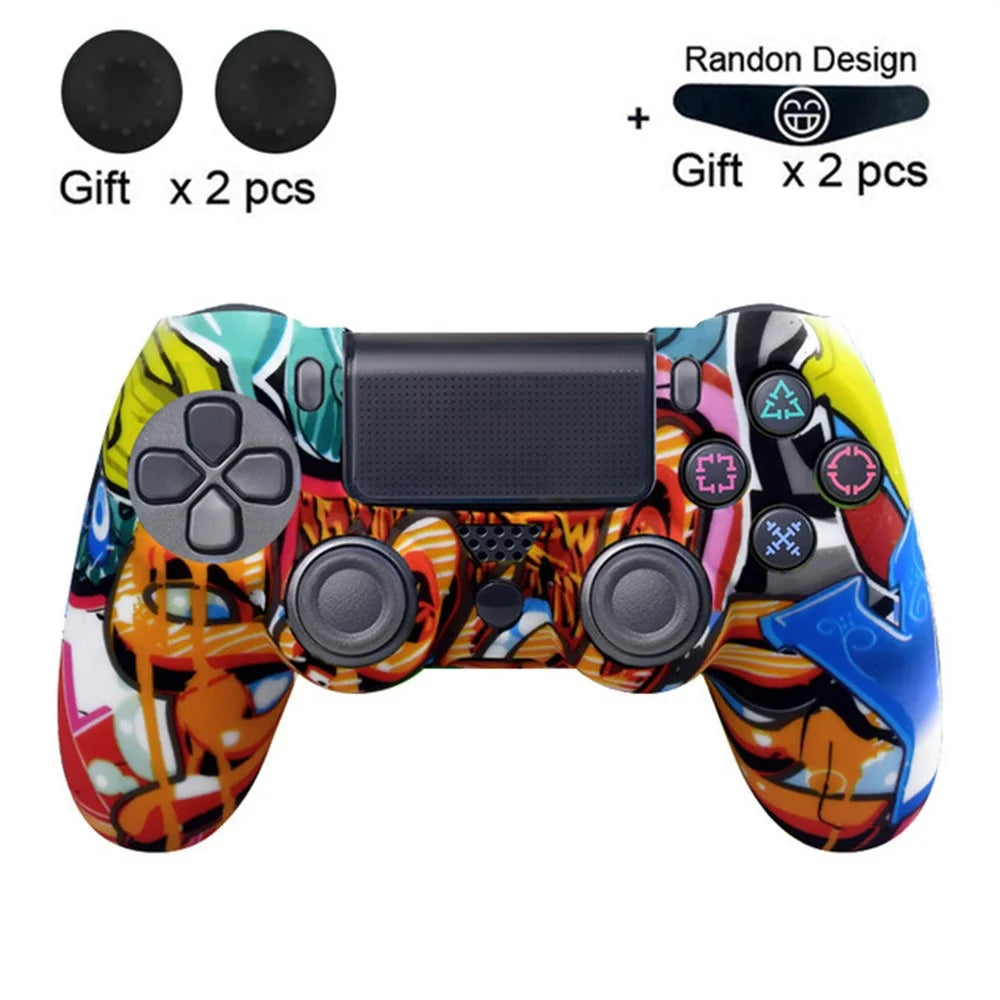 DATA FROG Silicone Cover for Sony PlayStation 4 Pro / PS4 Slim / Playstation 4 Game Controller Graffiti Protective Case - Blue Y - 2