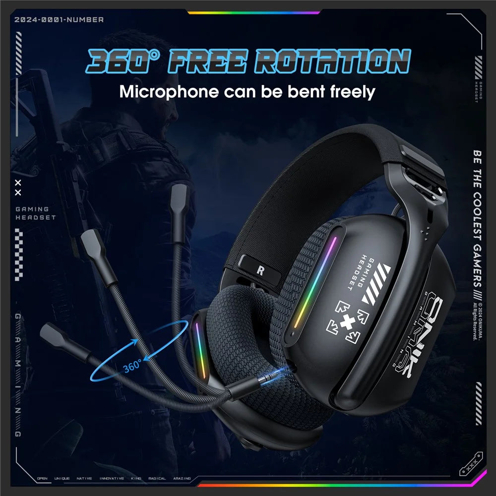 ONIKUMA GT808 Tri-Mode Headphones 2.4GHz Ultra-Low Latency Wireless Gaming Headset with Microphone - 4
