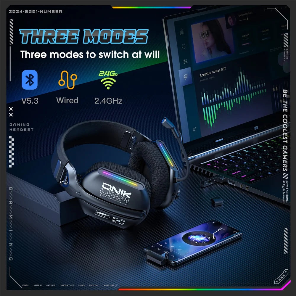 ONIKUMA GT808 Tri-Mode Headphones 2.4GHz Ultra-Low Latency Wireless Gaming Headset with Microphone - 6