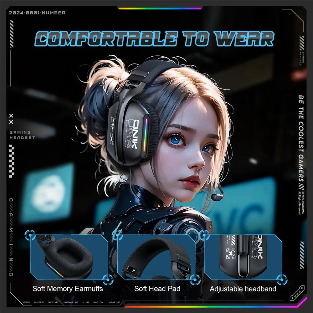 ONIKUMA GT808 Tri-Mode Headphones 2.4GHz Ultra-Low Latency Wireless Gaming Headset with Microphone - 7