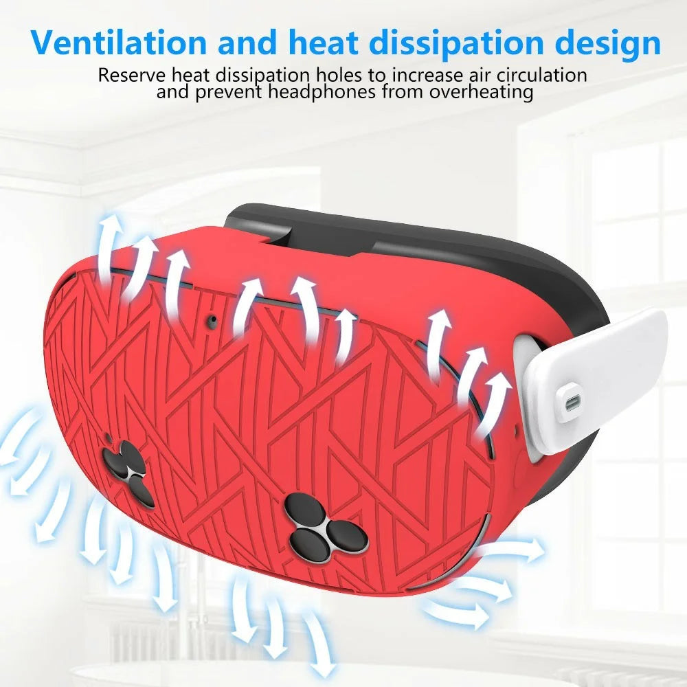 For Meta Quest 3S VR Silicone Case Stripes Style Heat Dissipation Protective Cover - Red - 5