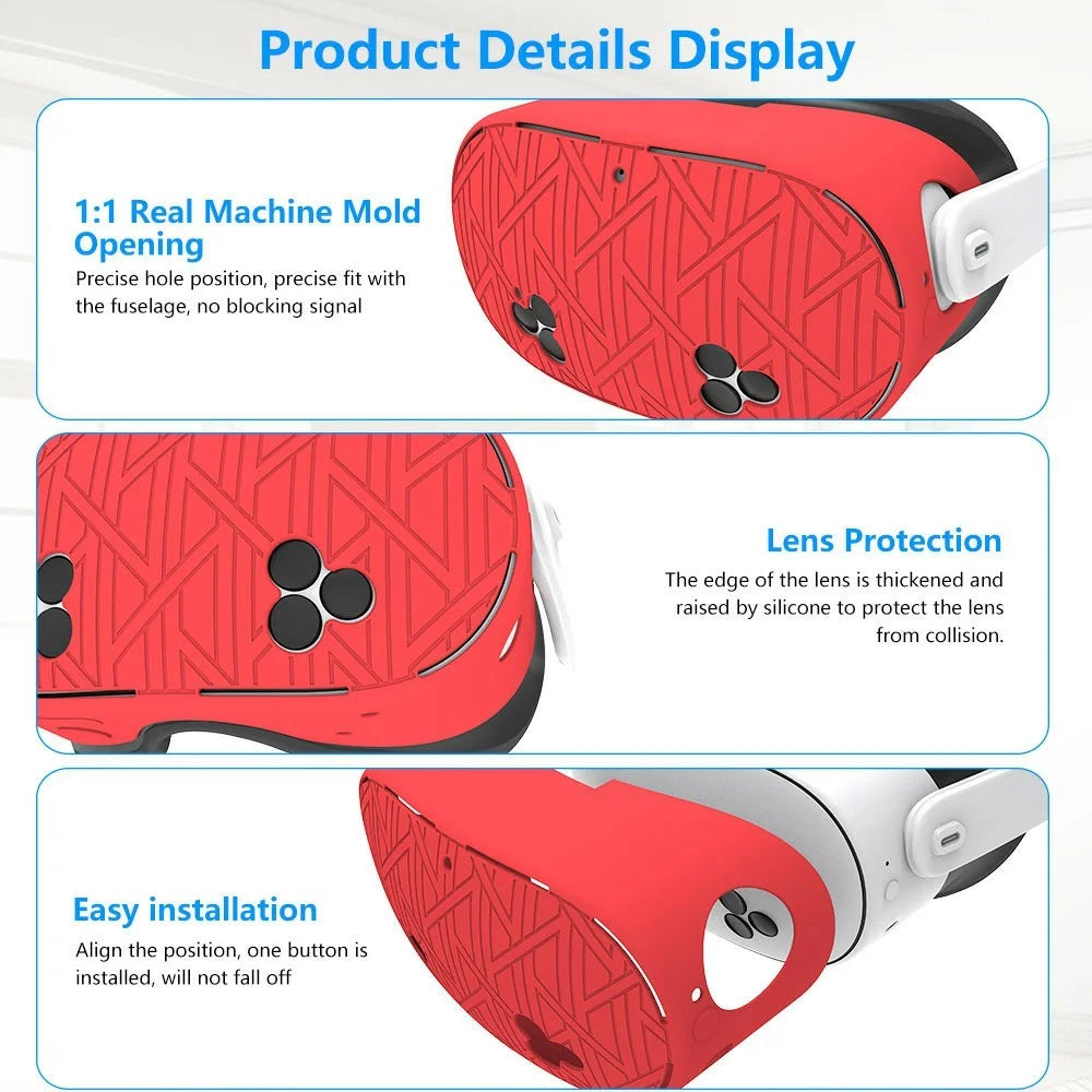 For Meta Quest 3S VR Silicone Case Stripes Style Heat Dissipation Protective Cover - Red - 6