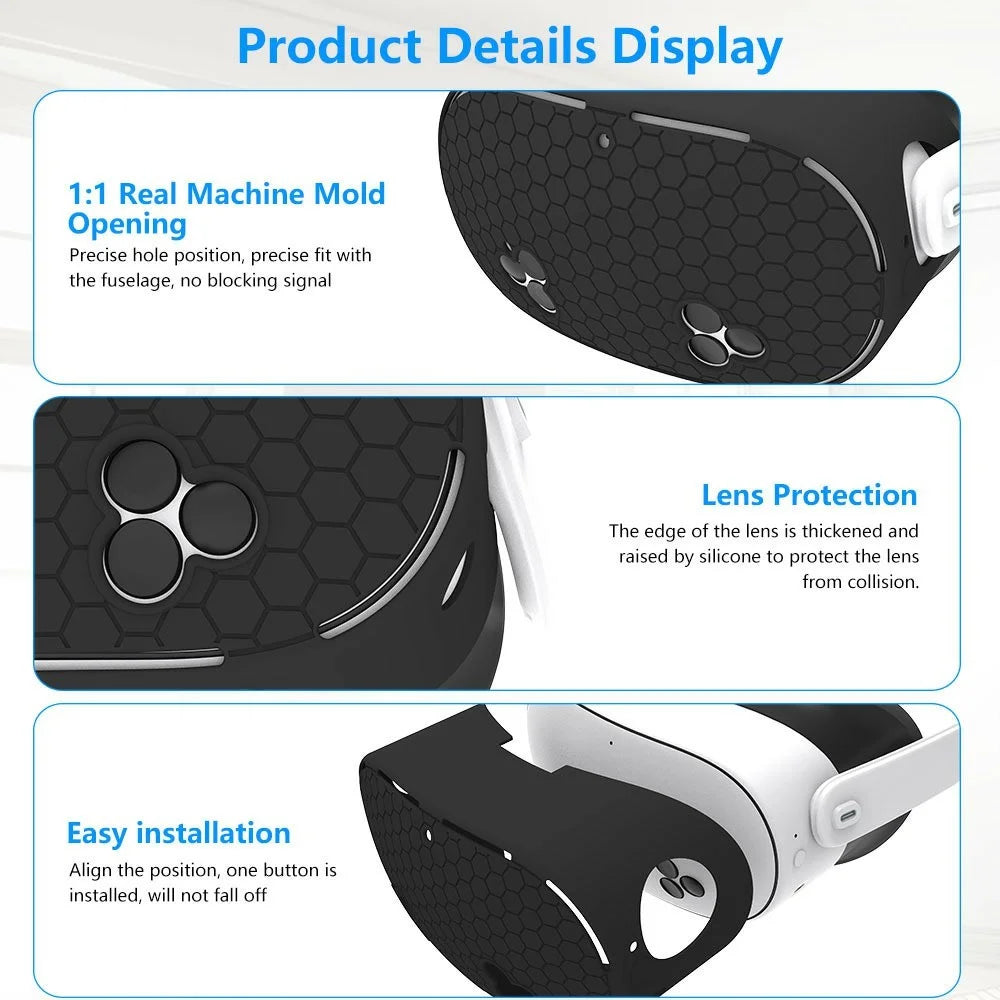 For Meta Quest 3S VR Silicone Case Honeycomb Texture Heat Dissipation Anti-Drop Cover - Black - 6