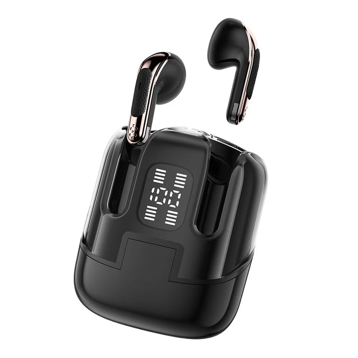 J17 2 Pair Bluetooth-compatible 5.4 Headphones LED Display Stereo Sports Earbuds - Black - 2