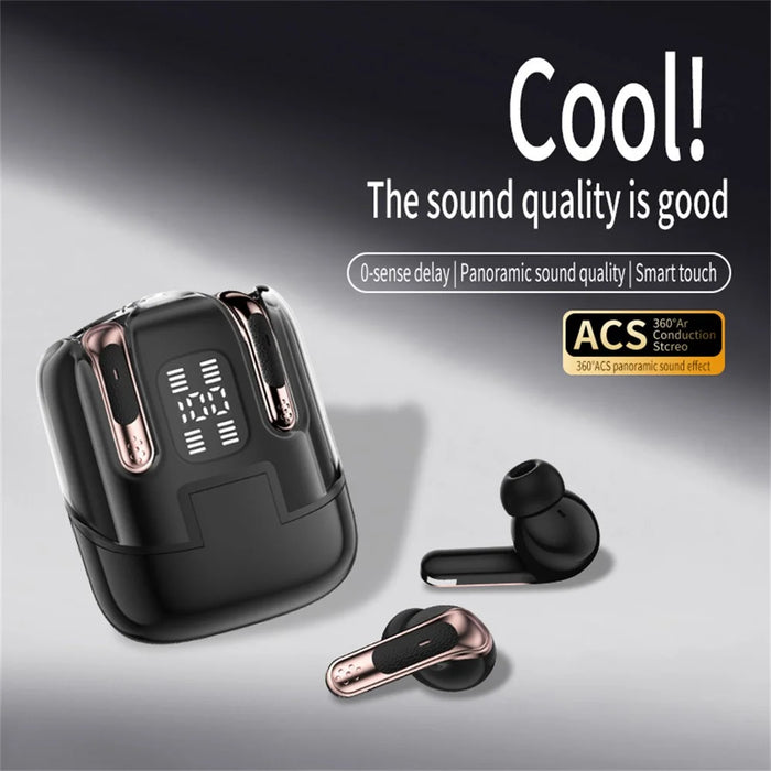 J17 2 Pair Bluetooth-compatible 5.4 Headphones LED Display Stereo Sports Earbuds - Black - 4