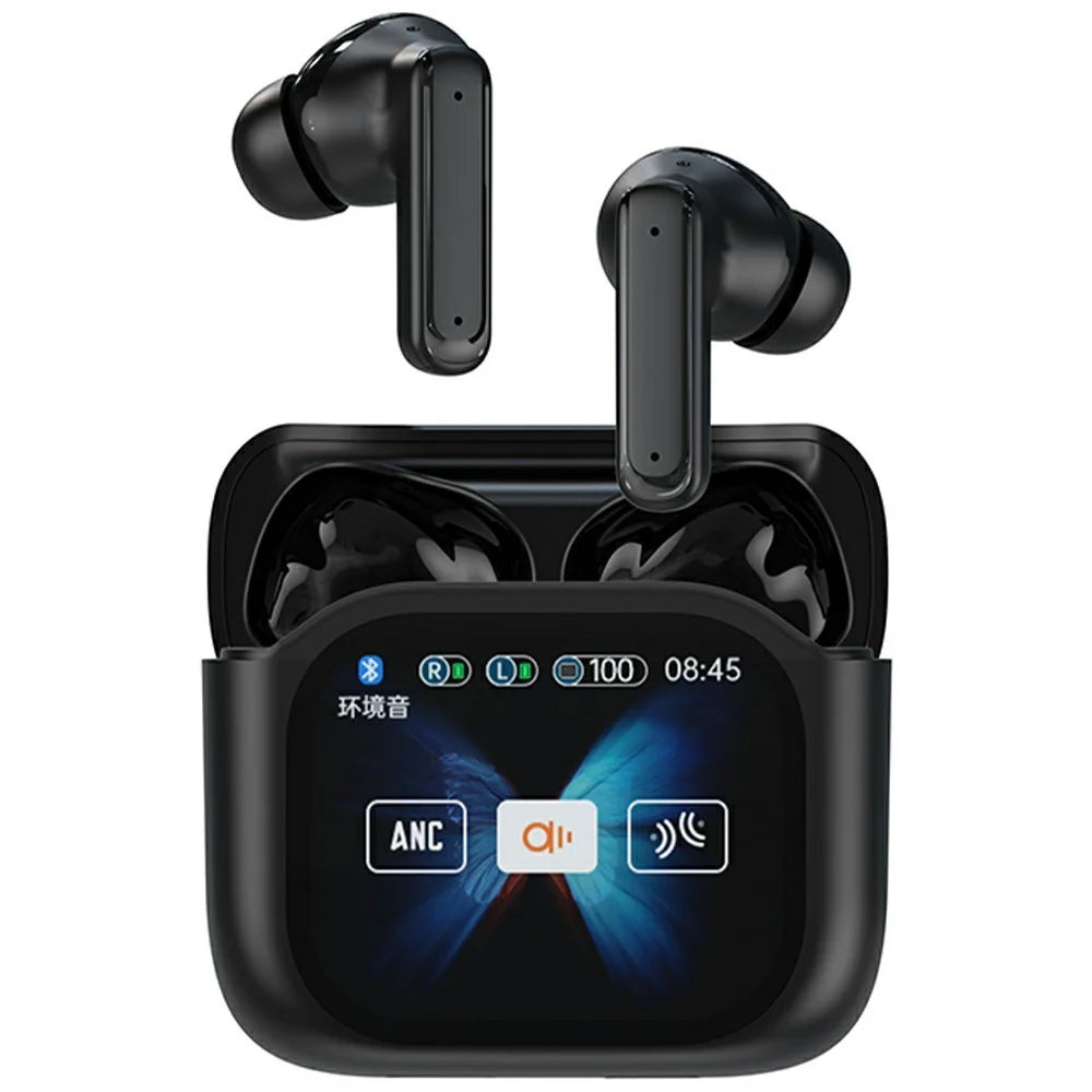 BY16 Bluetooth-compatible 5.4 Headset Noise-Cancelling TWS Earbuds Full-Color Touchscreen - Black - 1