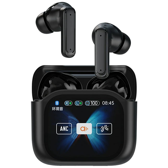 BY16 Bluetooth-compatible 5.4 Headset Noise-Cancelling TWS Earbuds Full-Color Touchscreen - Black - 1