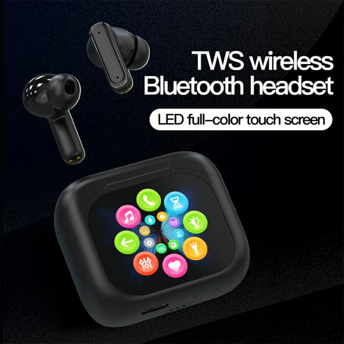 BY16 Bluetooth-compatible 5.4 Headset Noise-Cancelling TWS Earbuds Full-Color Touchscreen - Black - 2
