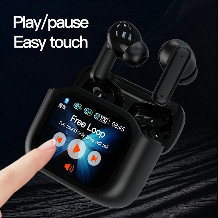 BY16 Bluetooth-compatible 5.4 Headset Noise-Cancelling TWS Earbuds Full-Color Touchscreen - Black - 4