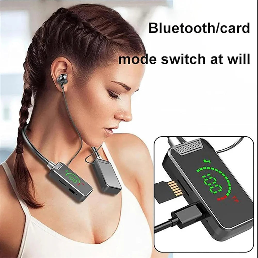 S8 Sport Running Neckband Bluetooth-compatible Headset Digital Display Music Calling Earphone Support TF Card - Black - 3