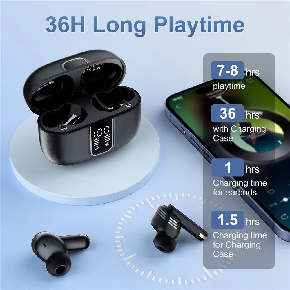 SP99 Wireless Headset With Digital Display Bluetooth-compatible Earbuds ANC ENC Noise Cancelling - Black - 4