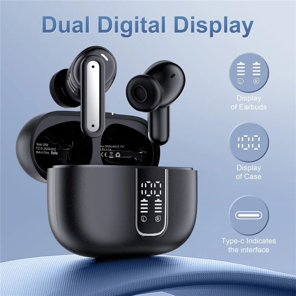 SP99 Wireless Headset With Digital Display Bluetooth-compatible Earbuds ANC ENC Noise Cancelling - Black - 5