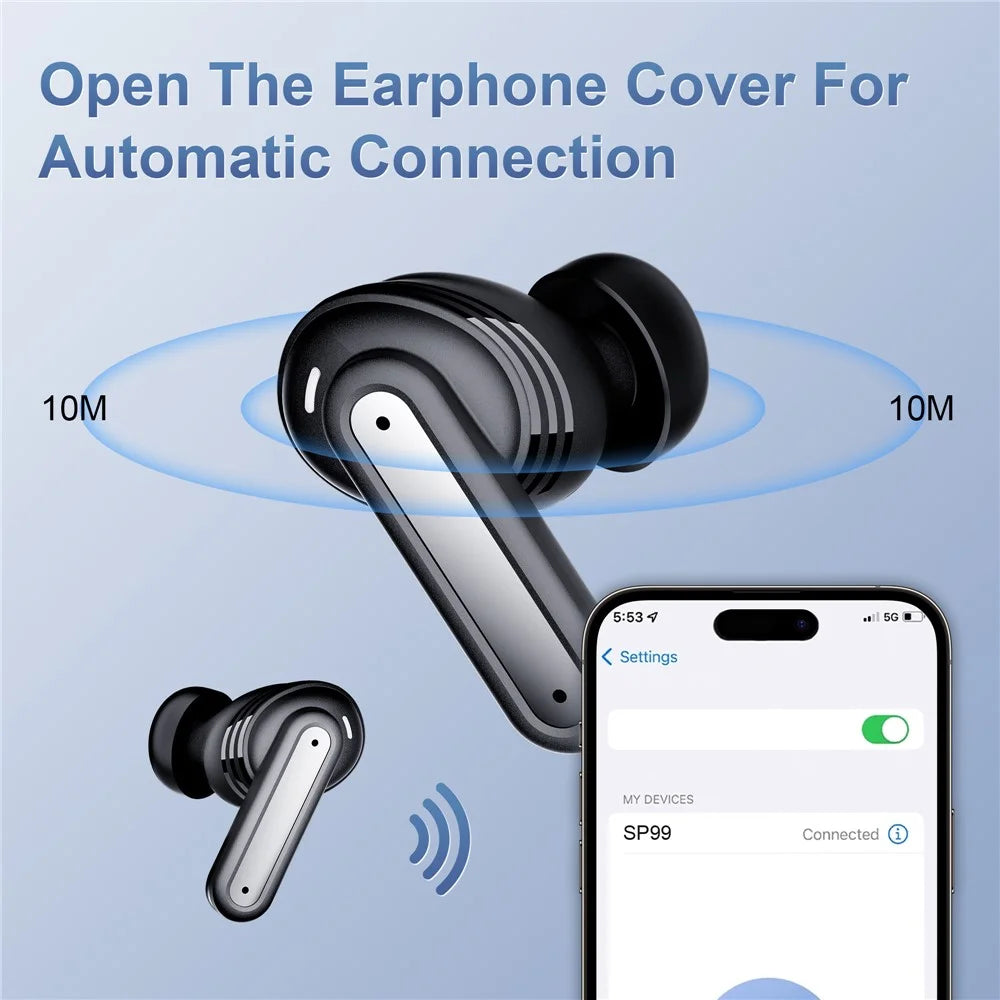 SP99 Wireless Headset With Digital Display Bluetooth-compatible Earbuds ANC ENC Noise Cancelling - Black - 6