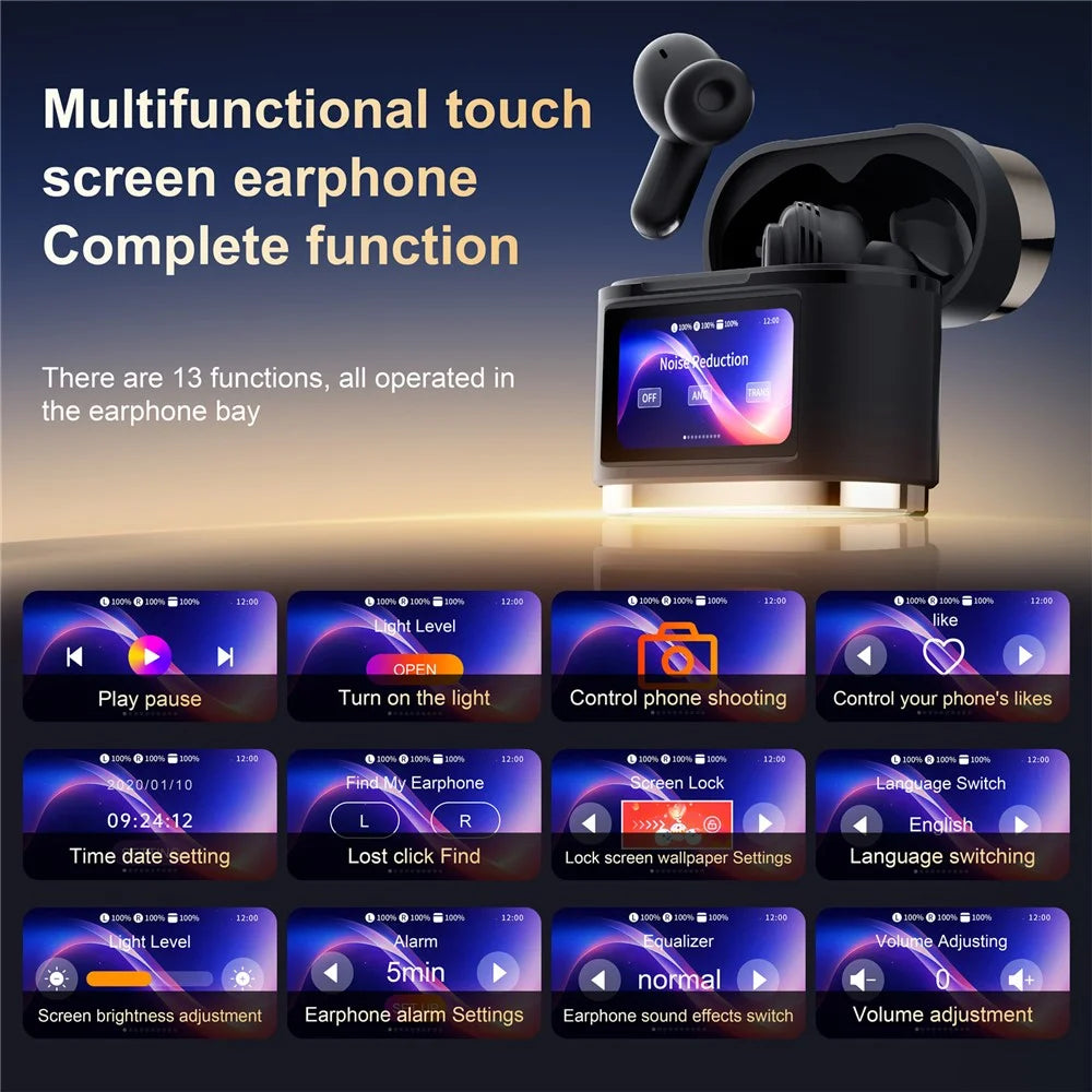 BD2 Smart Digital Display Touch Screen Wireless Bluetooth-compatible Headset ANC+ENC Noise Cancelling - Gold - 5