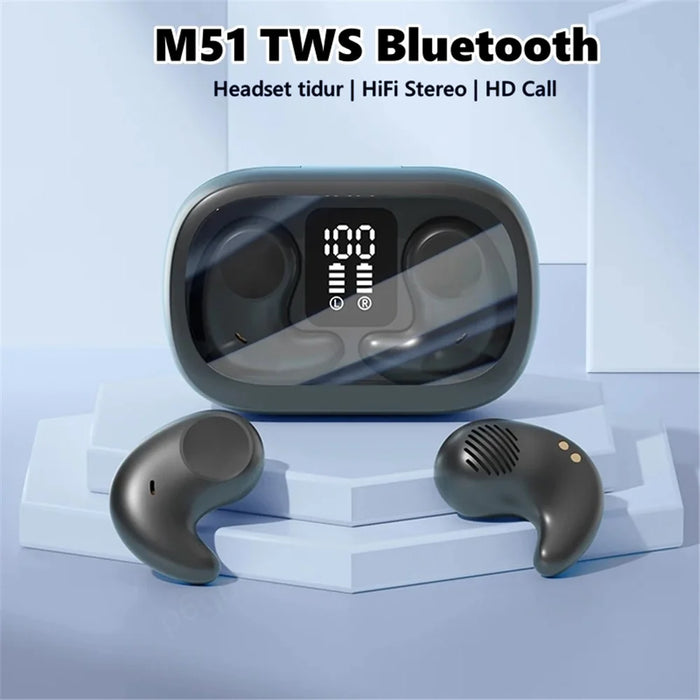 M51 Mini Bluetooth-compatible Earphones Noise Reduction Wireless Sleep Earbuds with Charging Case for Side Sleepers - Black - 4