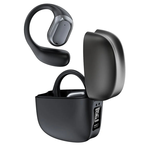 JS371 Bluetooth-compatible 5.4 Headphones Sport Earhooks Wireless Noise Reduction Earphones with Charging Case - Black - 1