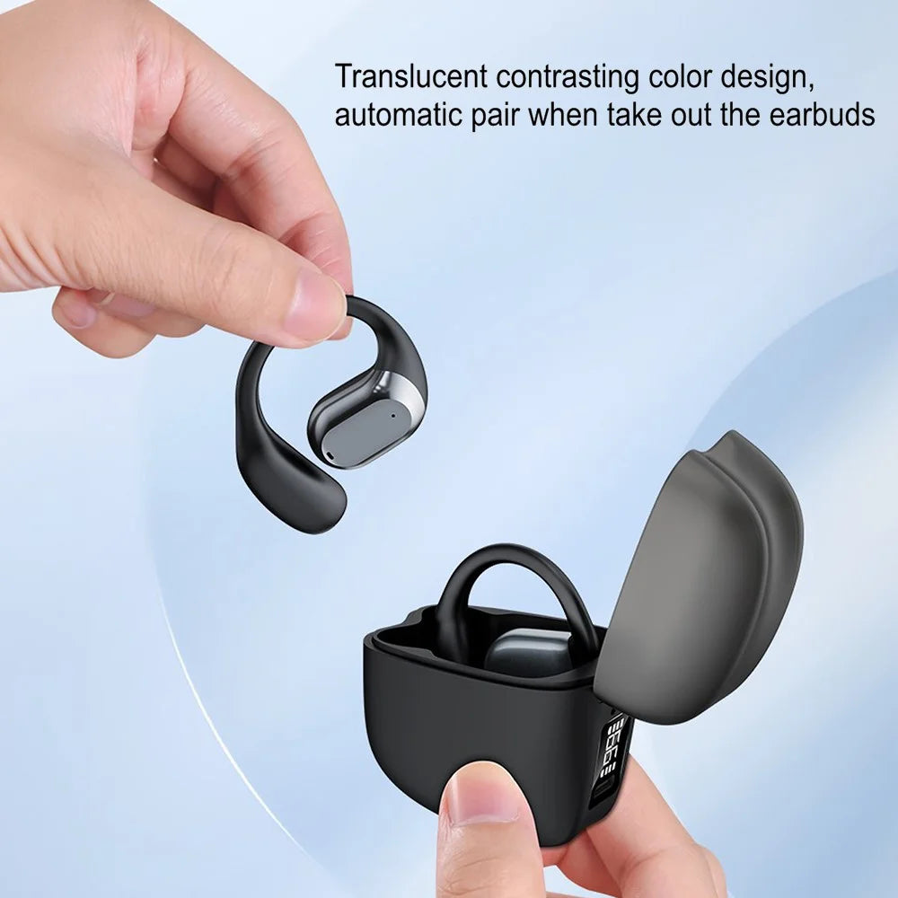 JS371 Bluetooth-compatible 5.4 Headphones Sport Earhooks Wireless Noise Reduction Earphones with Charging Case - Black - 6