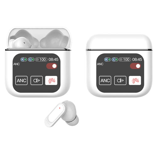 SE-60 Bluetooth-compatible 5.4 Headphones with Smart Touch Screen Housing Noise Cancelling Wireless Earbuds - White - 1