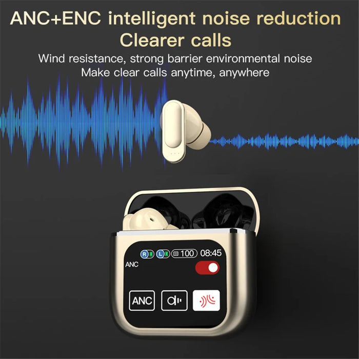 SE-60 Bluetooth-compatible 5.4 Headphones with Smart Touch Screen Housing Noise Cancelling Wireless Earbuds - White - 4