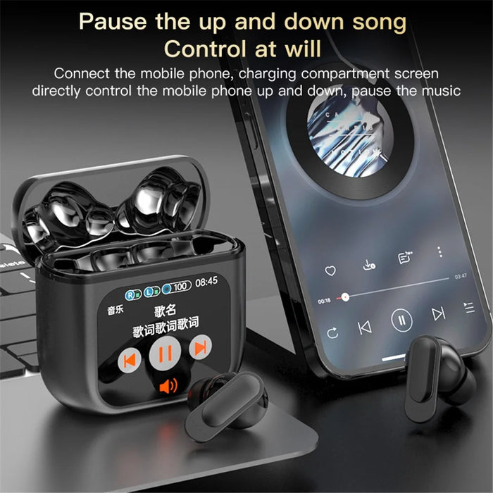 SE-60 Bluetooth-compatible 5.4 Headphones with Smart Touch Screen Housing Noise Cancelling Wireless Earbuds - White - 6