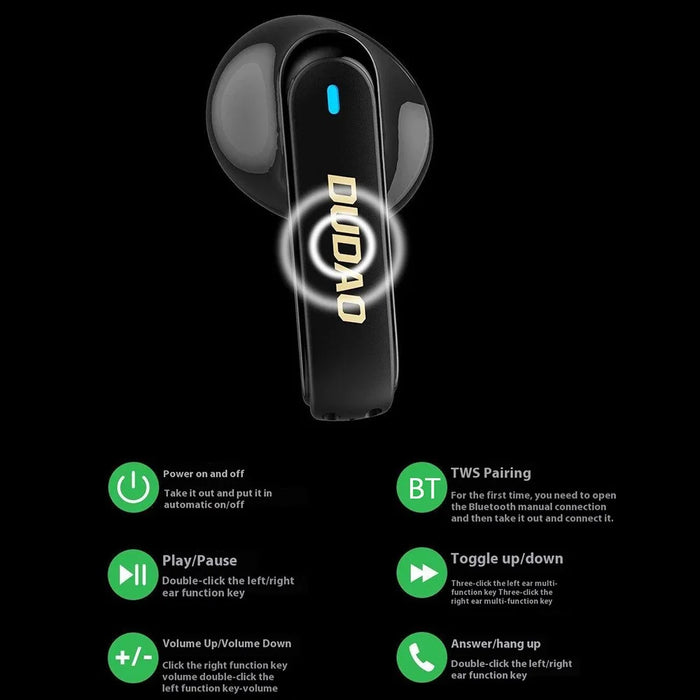 DUDAO U18Pro TWS Bluetooth-compatible Earphones Wireless Music Headset with Transparent Charging Case - Black - 6