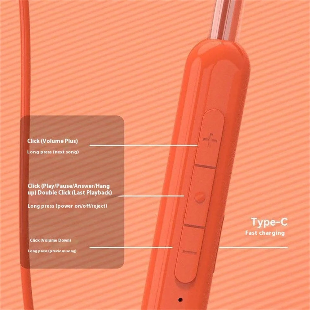 DUDAO U5Pro Semi-In-Ear Neckband Bluetooth-compatible 5.3 Headset Sport Running Wireless Stereo Music Earphone - Orange - 6