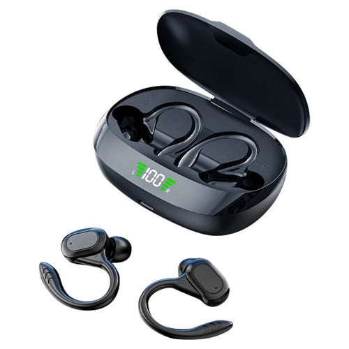 SP16 TWS Bluetooth-compatible Earphones Earhook In-Ear Wireless Music Headset with Digital Display Charging Box - Black - 1