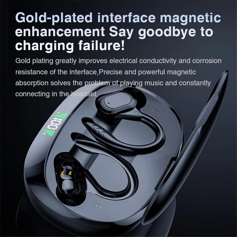 SP16 TWS Bluetooth-compatible Earphones Earhook In-Ear Wireless Music Headset with Digital Display Charging Box - Black - 6