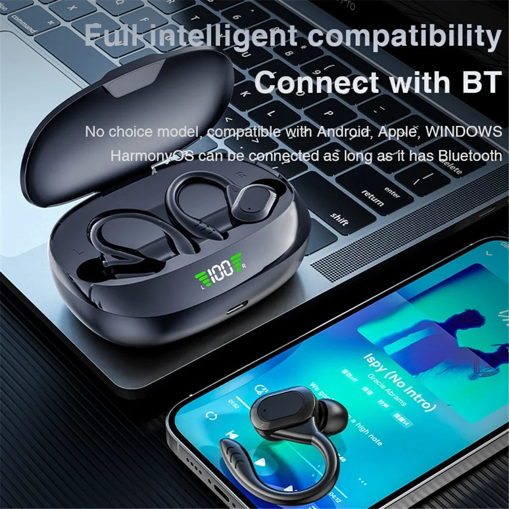 SP16 TWS Bluetooth-compatible Earphones Earhook In-Ear Wireless Music Headset with Digital Display Charging Box - Black - 7