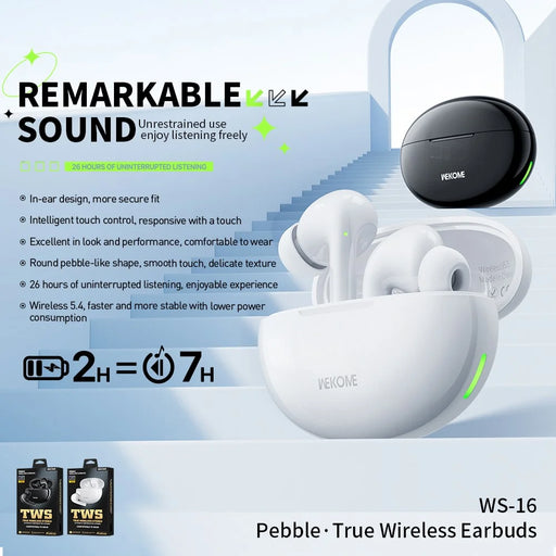 WEKOME WS-16 Bluetooth-compatible Headset Wireless Headphone Pebble Stone Sports Earphone with Charging Case - White - 2