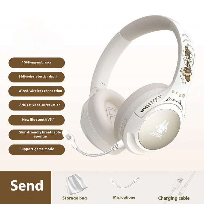 EL-GT2 ANC Noise Cancellation Bluetooth-compatible Headphone Wireless Over-Ear Gaming Music Headset - White - 2